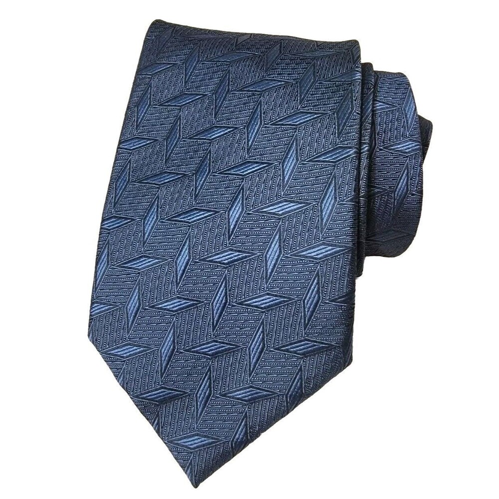 ALAN FLUSSER MEN'S TIE Navy Blue Repp Silk GEOMETRIC Width: 3 3/4" Length: 56"‎